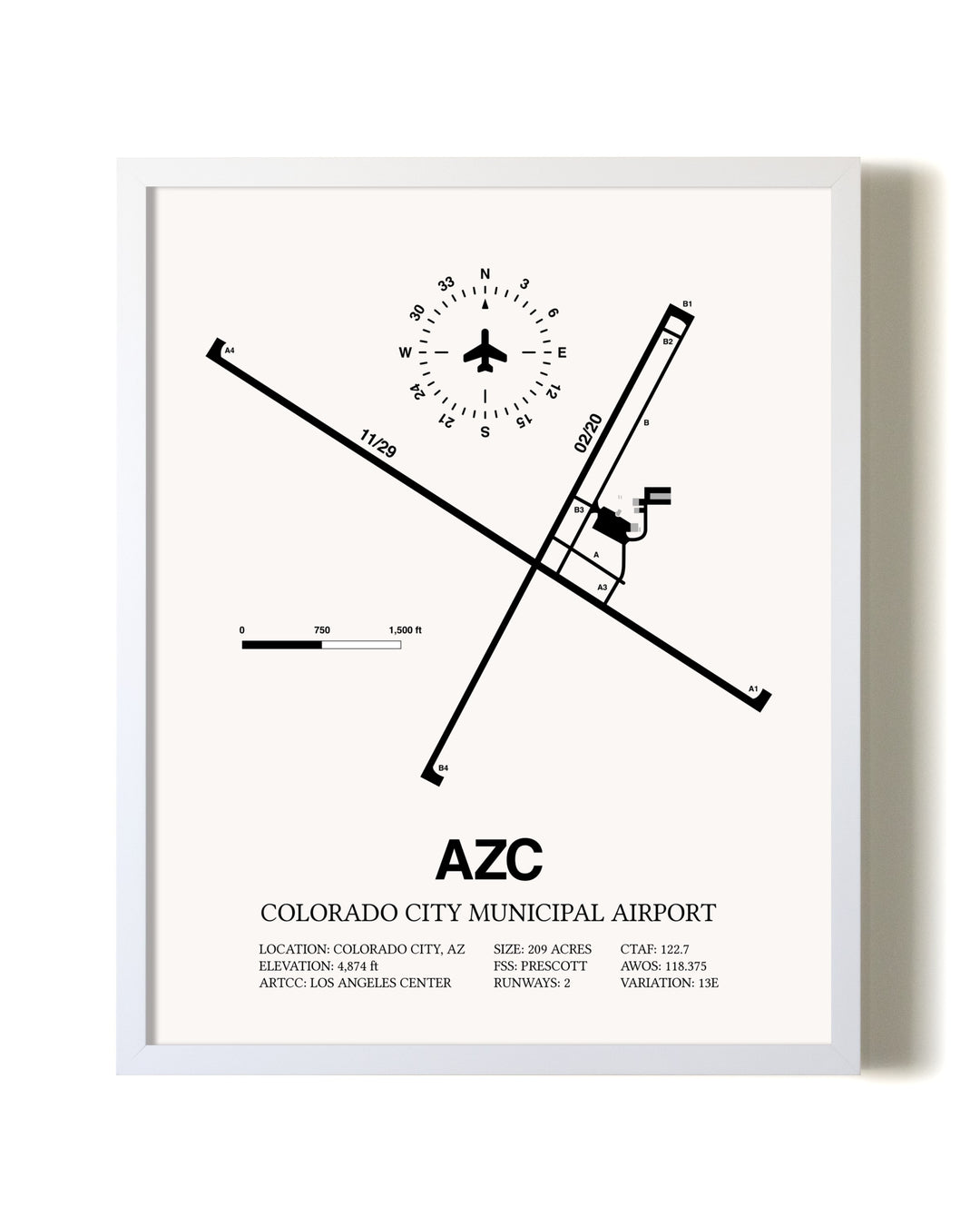 Colorado City Municipal Airport airport map poster in oak frame