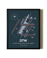 Slate Framed Detroit Metro Wayne County Airport wall art poster in black frame