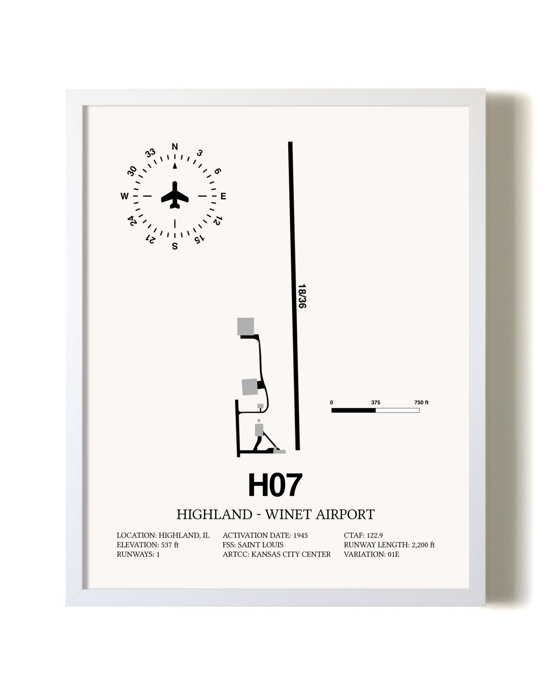Highland-Winet Airport airport map poster in oak frame