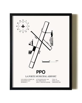 Framed La Porte Municipal Airport wall art poster in black frame
