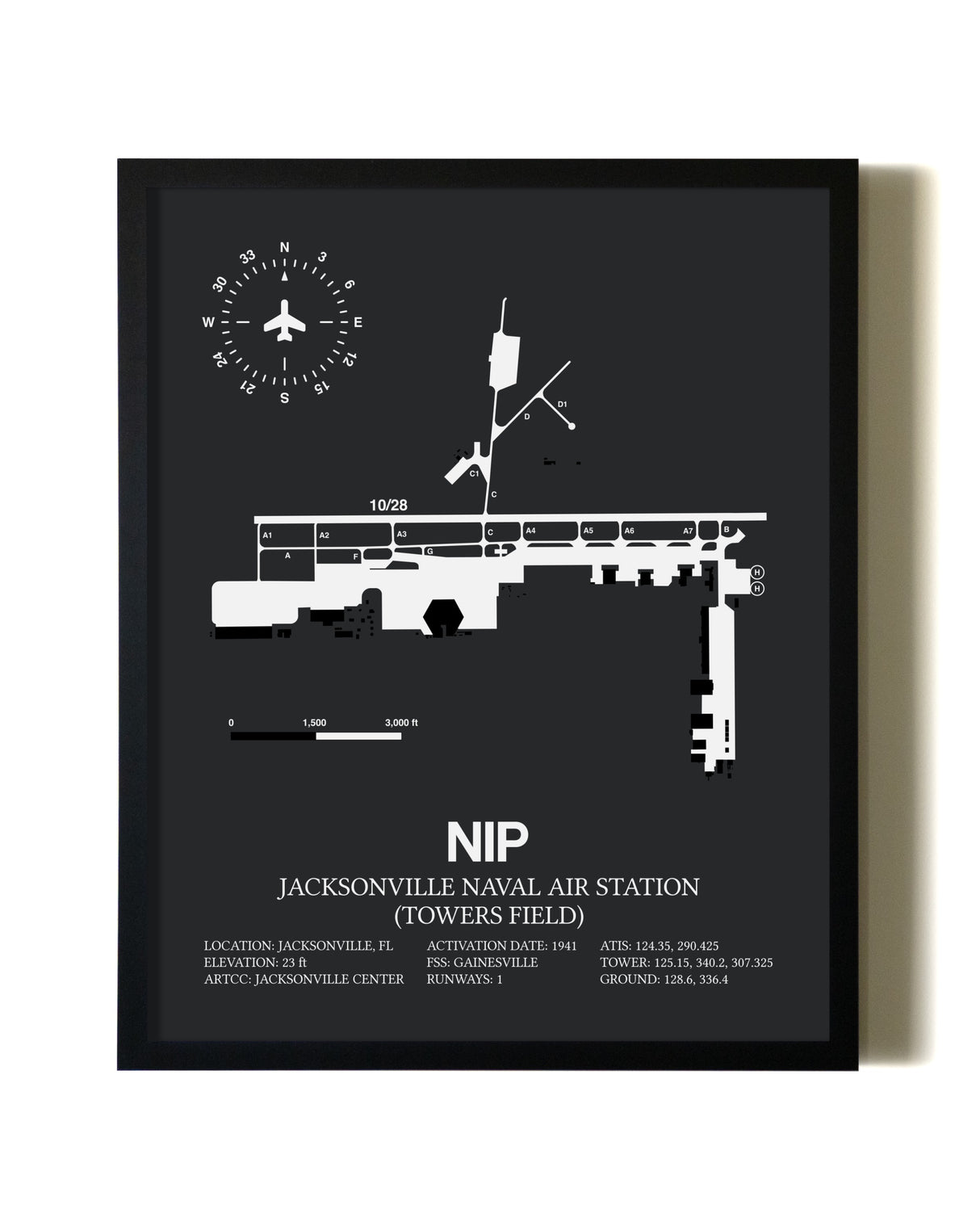 Unframed Jacksonville Naval Air Station (Towers Field) map print poster