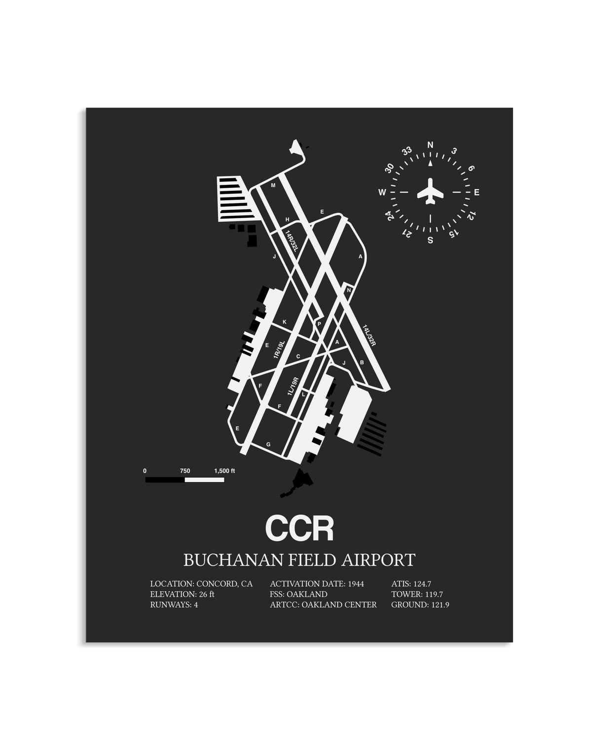 Gray Framed Buchanan Field layout wall art poster