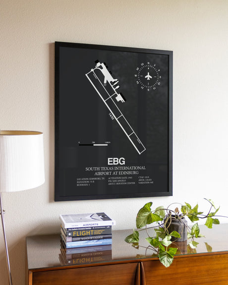 Gray Framed South Texas International Airport At Edinburg wall art poster in black frame