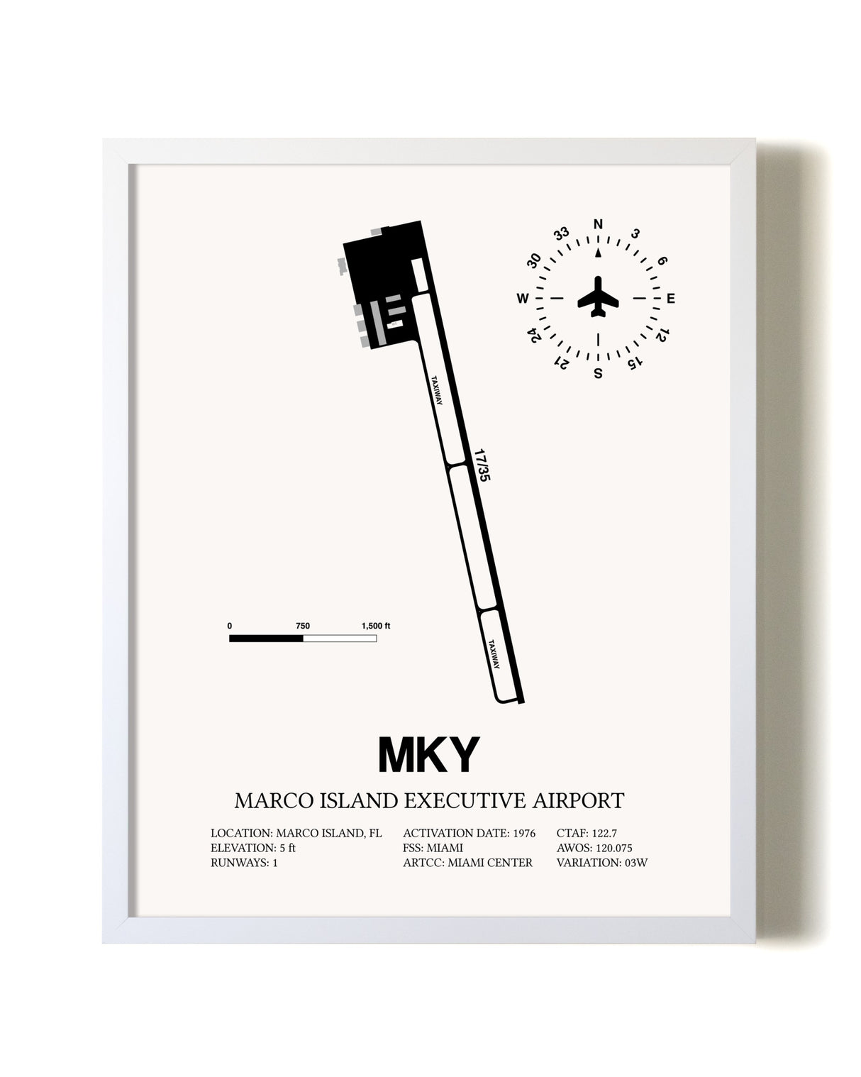 Marco Island Executive Airport airport map poster in oak frame