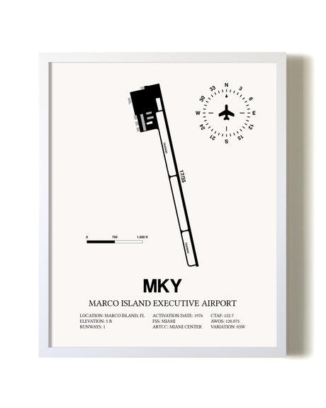 Marco Island Executive Airport airport map poster in oak frame