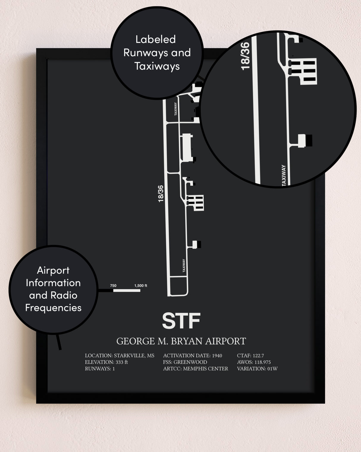 George M. Bryan Airport poster size comparison chart
