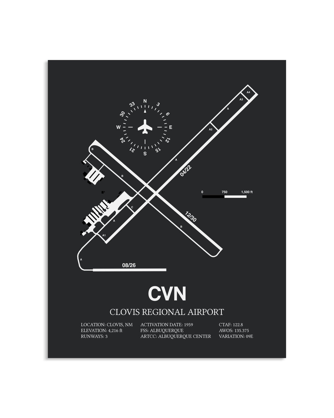 Gray Framed Clovis Regional Airport layout wall art poster