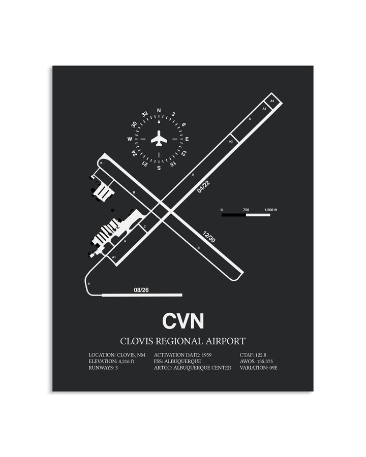 Gray Framed Clovis Regional Airport layout wall art poster