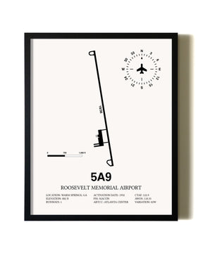 Framed Roosevelt Memorial Airport wall art poster in black frame