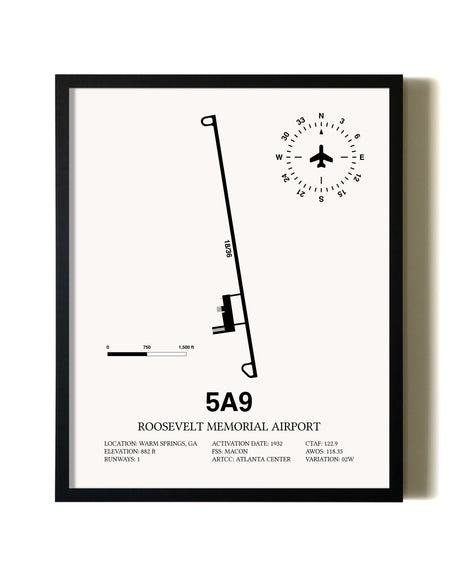Framed Roosevelt Memorial Airport wall art poster in black frame