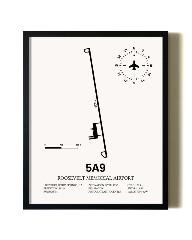 Framed Roosevelt Memorial Airport wall art poster in black frame