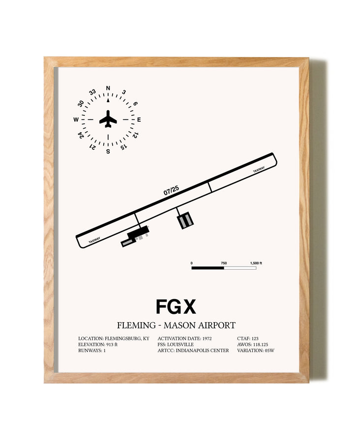 Fleming-Mason Airport framed print in natural wood frame