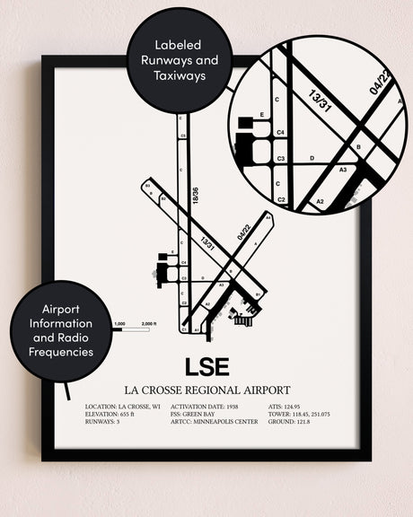 Framed La Crosse Regional Airport layout wall art poster