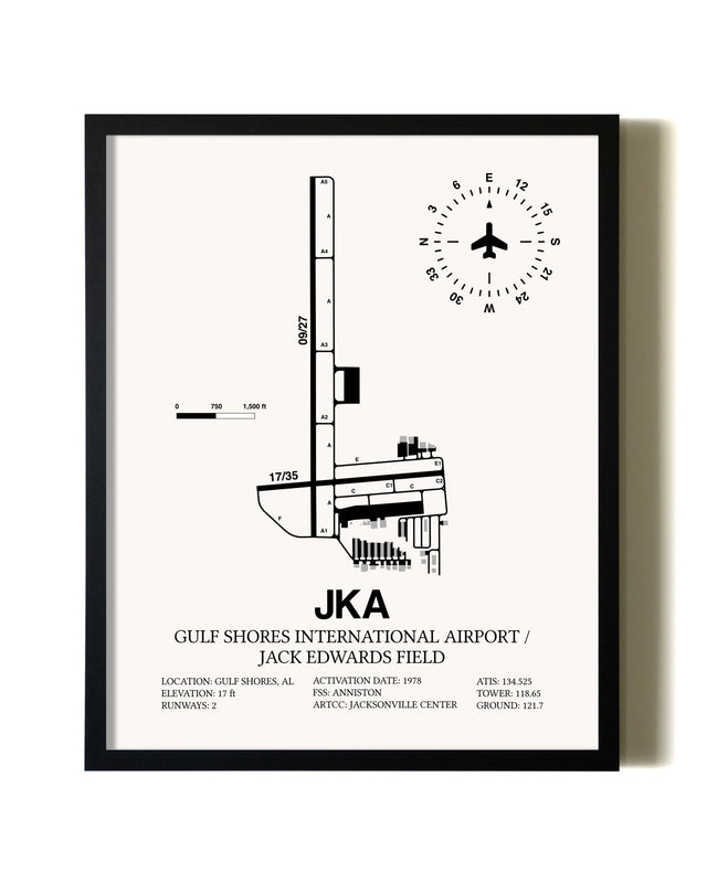 Framed Gulf Shores International Airport / Jack Edwards Field wall art poster in black frame