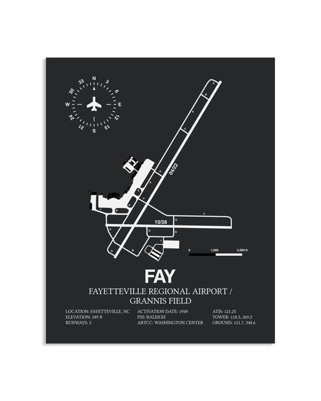Gray Framed Fayetteville Regional Airport / Grannis Field layout wall art poster