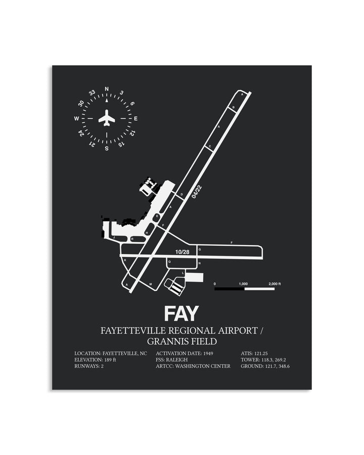 Gray Framed Fayetteville Regional Airport / Grannis Field layout wall art poster