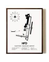 Hartford-Brainard Airport aviation print in walnut frame