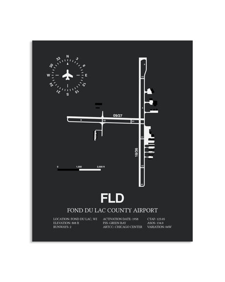 Gray Framed Fond Du Lac County Airport layout wall art poster