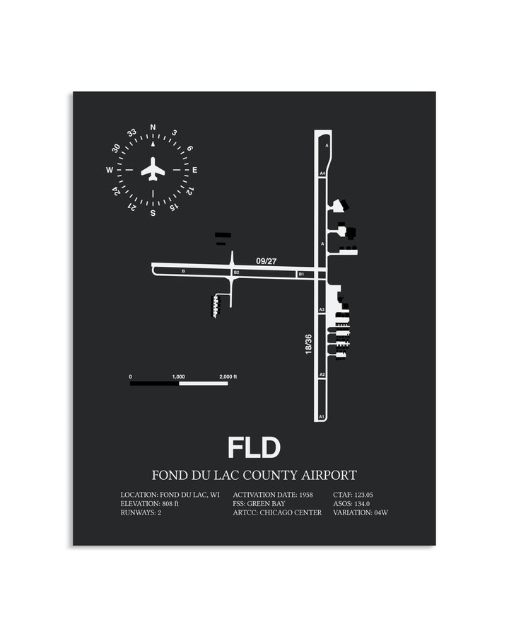 Gray Framed Fond Du Lac County Airport layout wall art poster