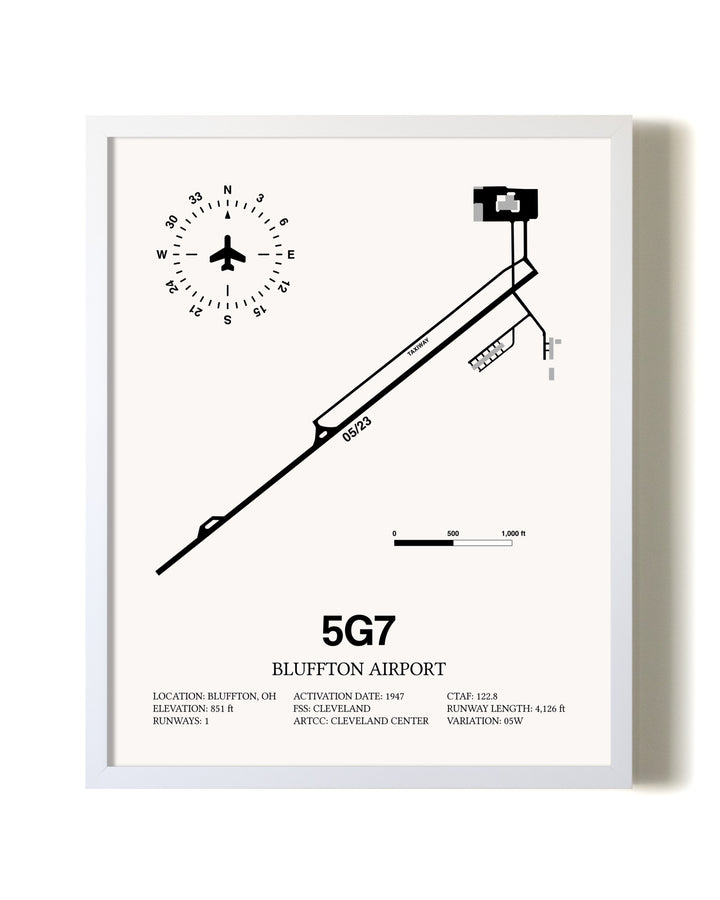 Bluffton Airport airport map poster in oak frame