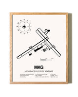 Muskegon County Airport framed print in natural wood frame