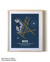 Boston Logan International Airport framed print in natural wood frame with mat