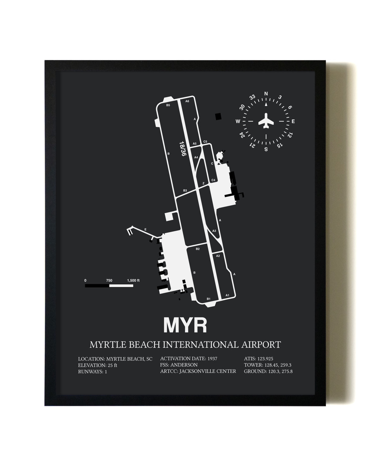 Unframed Myrtle Beach International Airport map print poster
