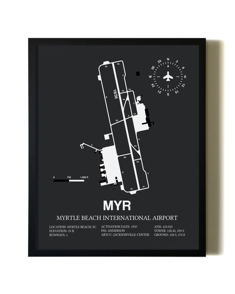 Unframed Myrtle Beach International Airport map print poster