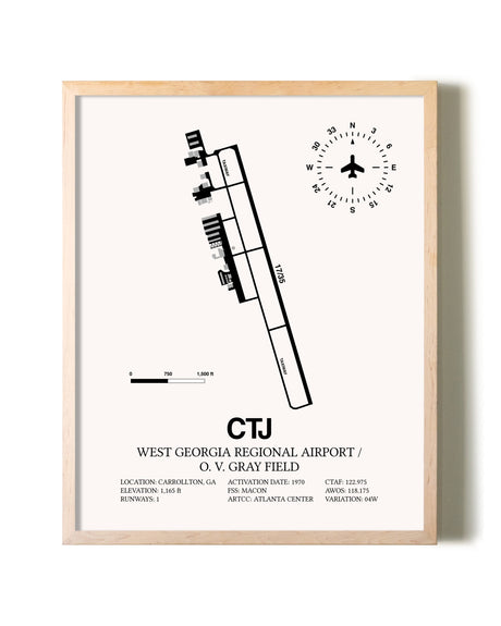 West Georgia Regional Airport/ O. V. Gray Field framed wall art in white frame