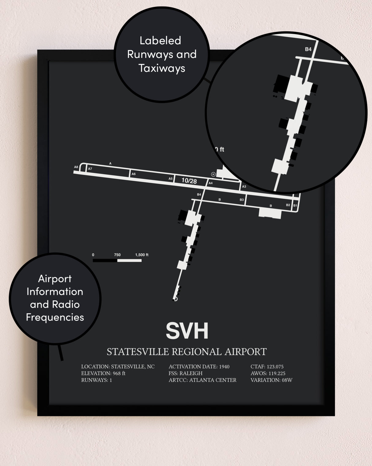 Statesville Regional Airport poster size comparison chart