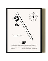 Framed Stephenville Clark Regional Airport wall art poster in black frame