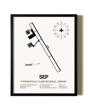 Framed Stephenville Clark Regional Airport wall art poster in black frame