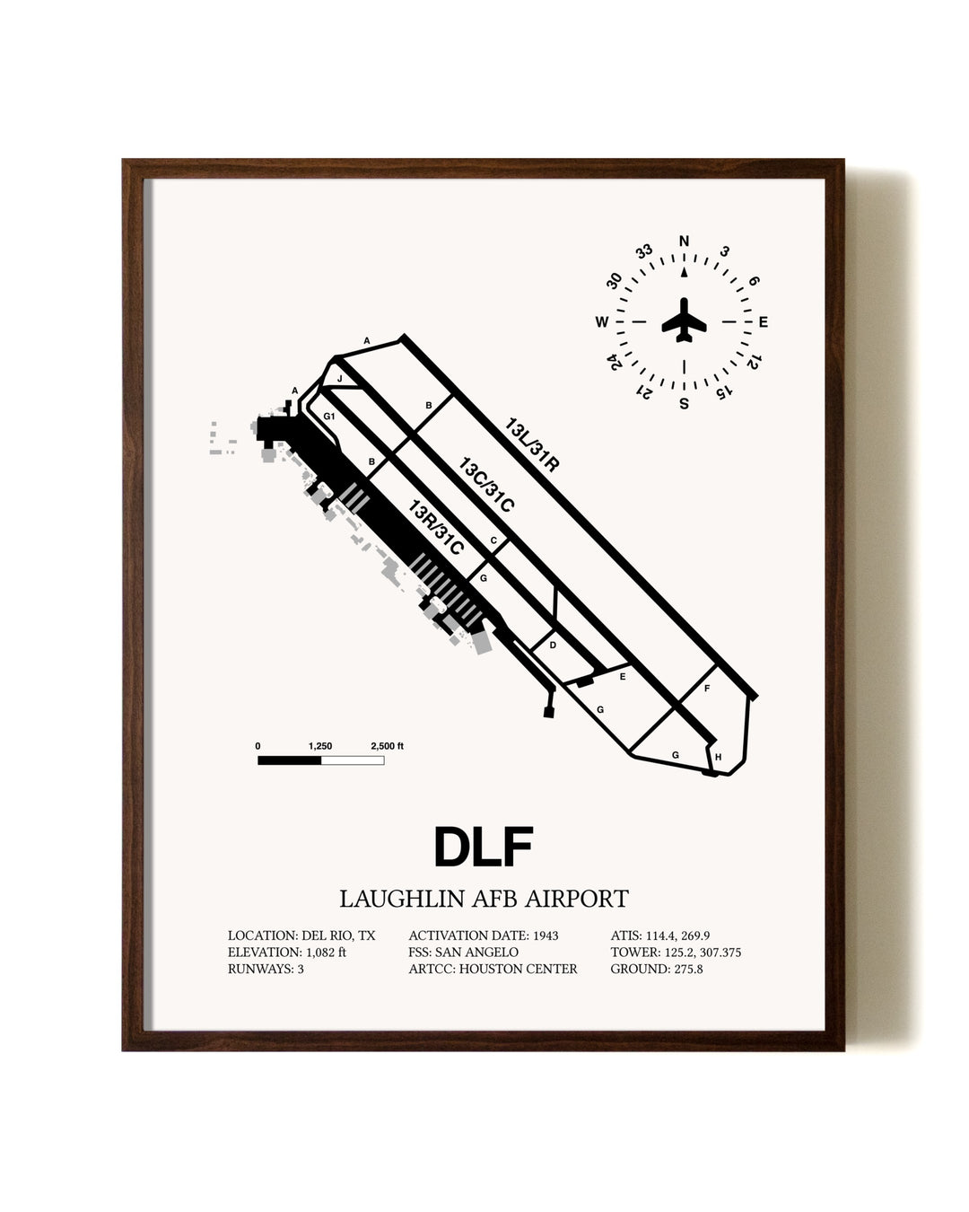 Laughlin AFB Airport aviation print in walnut frame