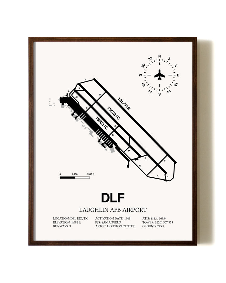 Laughlin AFB Airport aviation print in walnut frame