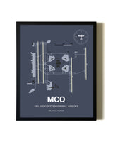Blue and Cream Framed Orlando International Airport layout wall art poster