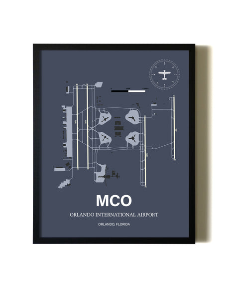 Blue and Cream Framed Orlando International Airport layout wall art poster