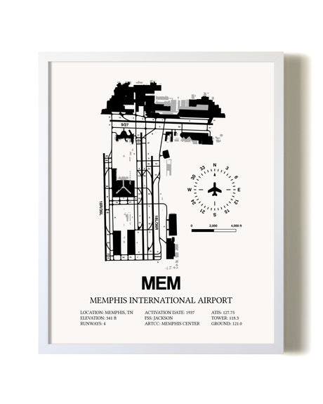 Memphis International Airport airport map poster in oak frame