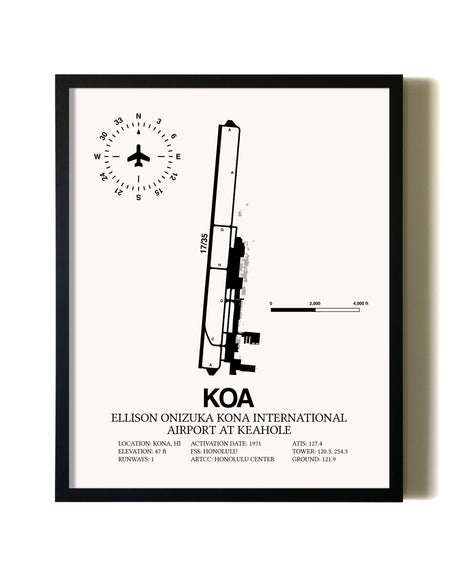 Framed Ellison Onizuka Kona International Airport At Keahole wall art poster in black frame
