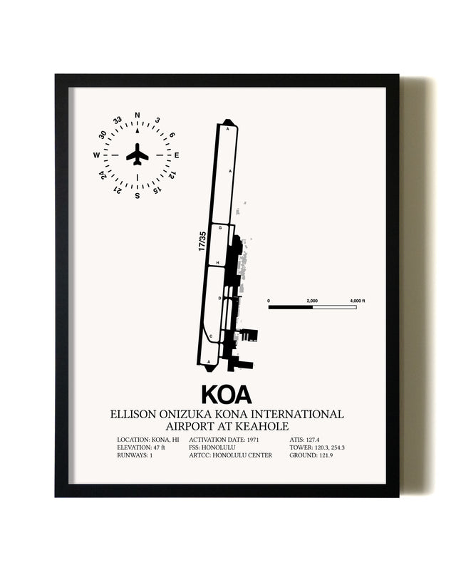 Framed Ellison Onizuka Kona International Airport At Keahole wall art poster in black frame