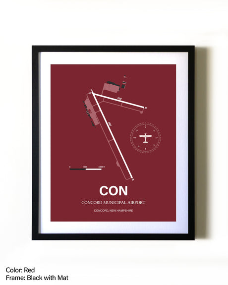 Concord Municipal Airport aviation wall décor in black wood frame
