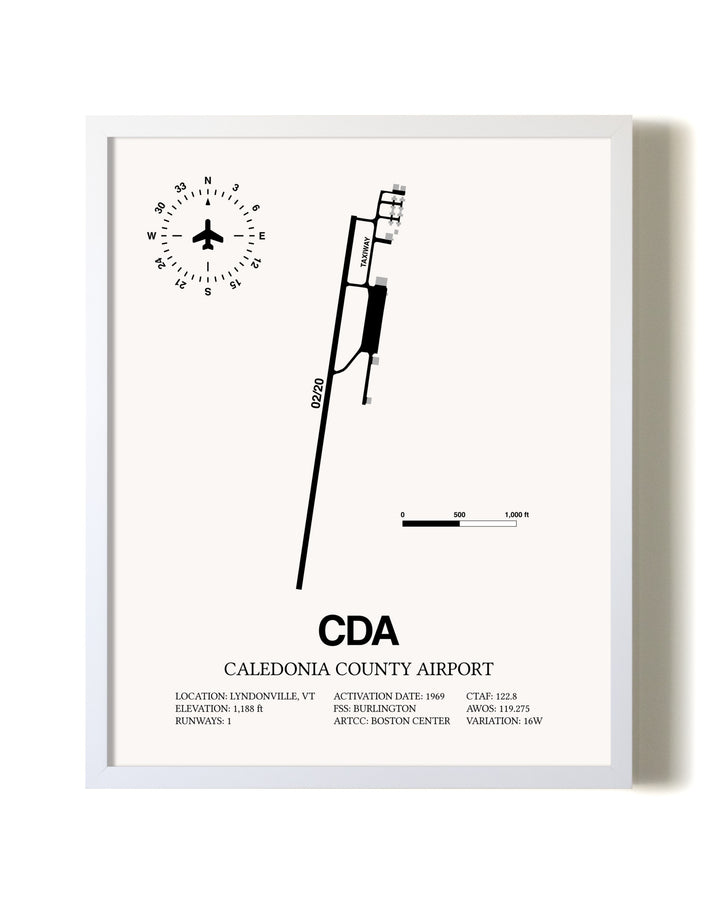 Caledonia County Airport airport map poster in oak frame