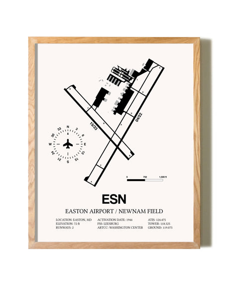 Easton Airport / Newnam Field framed print in natural wood frame