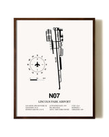 Lincoln Park Airport aviation print in walnut frame