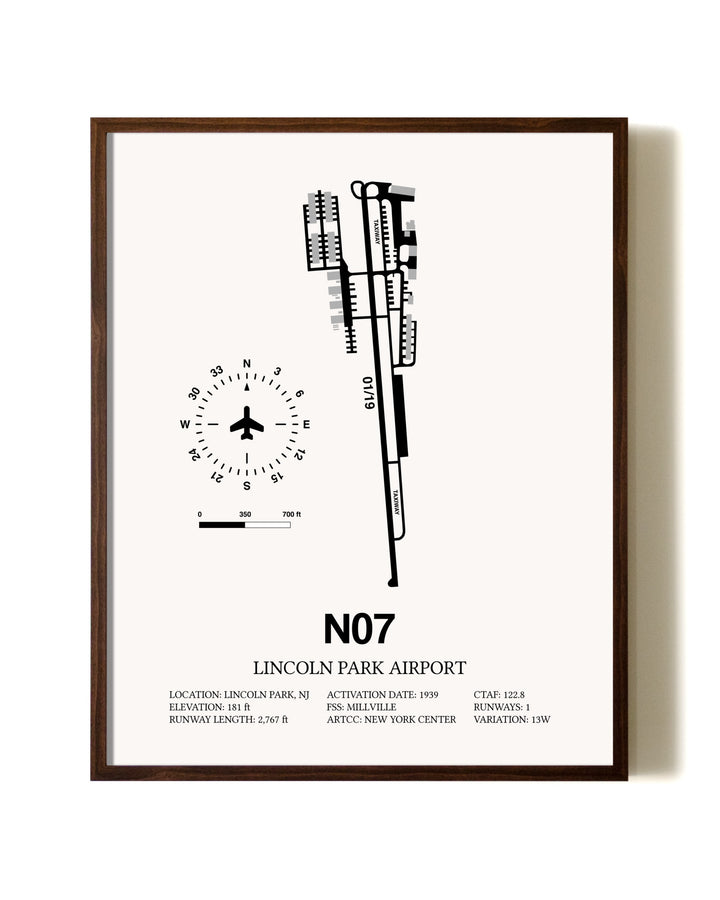 Lincoln Park Airport aviation print in walnut frame