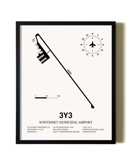 Framed Winterset Municipal Airport wall art poster in black frame