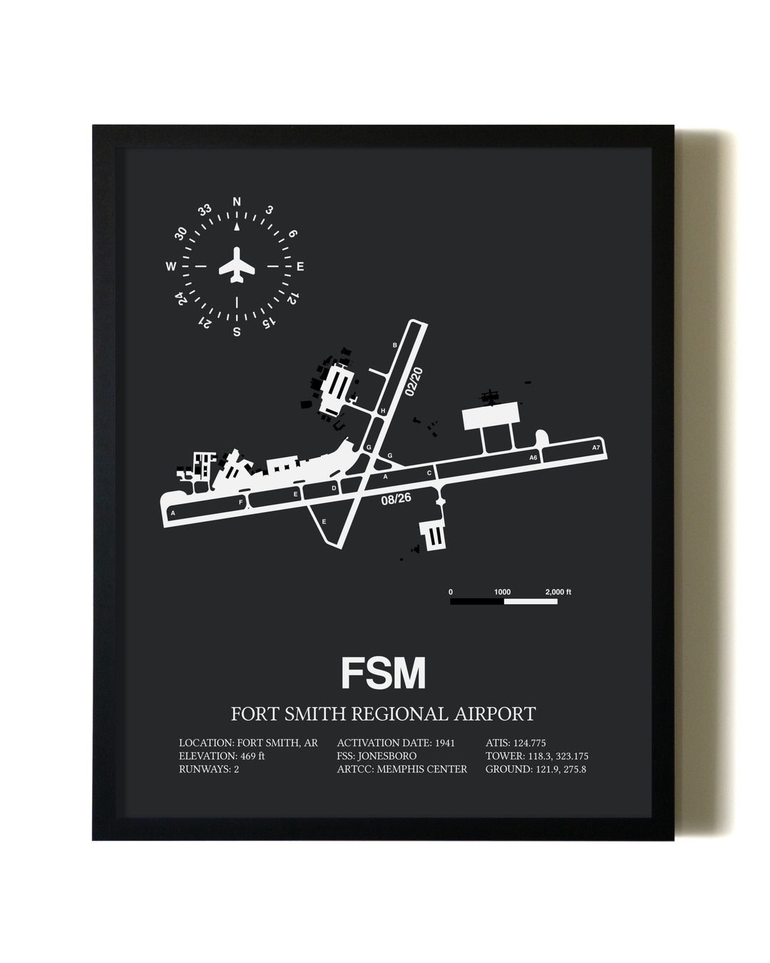 Unframed Fort Smith Regional Airport map print poster