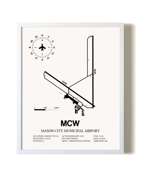 Mason City Municipal Airport airport map poster in oak frame