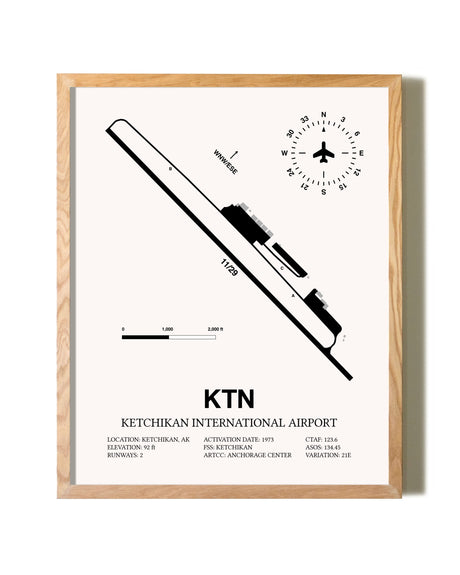 Ketchikan International Airport framed print in natural wood frame