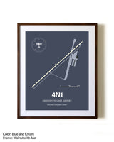 Greenwood Lake Airport aviation print in walnut frame with mat