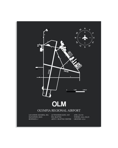 Gray Framed Olympia Regional Airport layout wall art poster